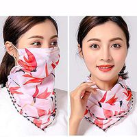 3pcs Floral Chiffon Face Shield Mask Earloop Respirator Bandanas Multi-Functional Neck Gaiter Breathable Scarf Bandana Sun Protection for Women Girls Outdoor Dust, Pollen Prevention (Style 3)