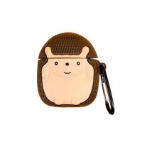 TOUBN Wireless Charging Earphone Case, Cute Cartoon Brown Hedgehog Design Soft Silicone Full Body Protective Cover for Airpods 1 & 2, Airpods Protector with Hook (Hedgehog)