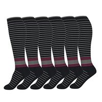 David accessories Compression Socks Unisex 6 Pairs 20-30 mmHg Medical Grade Stocking (Black Sock White Stripes, S/M)