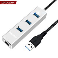 3-Port USB 3.0 Hub with Gigabit Ethernet Adapter, DATARAM RJ45 10/100/1000 Gigabit Ethernet Hub Converter Aluminum LAN Wired Network Cable, Compatible PC, Windows, Mac, USB Flash Drives (Silver)