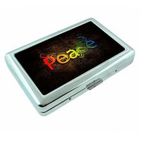 Peace Rainbow Quote Em1 Hip Silver Cigarette Case Id Holder Metal Wallet 4" X 2.75" RFID Protection