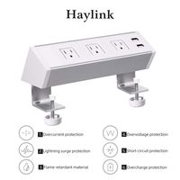 Haylink Surge Protector Power Desk Strip UL Approval Clamp Desktop Sockets with 2 USB Ports 3 Outlets Mount Multi-Outlets Home Office Public Table Removable Outlet Easy Installation Aluminium (White)