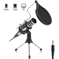 DricRoda Microphone for Phone, 3.5mm Condenser Microphone Studio Recording Broadcast Computer Microphone Mic with Tripod Stand, Pop Filter for Karaoke, Gaming, Podcast,Conference,Facebook,YouTube(X-3)