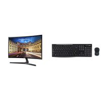 Samsung 23.5" FHD Curved LED-Lit FreeSync Monitor(LC24F396FHNXZA) with Logitech MK270 Wireless Keyboard and Mouse Combo Bundle