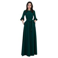Wenfanal Women Dresses Vintage Elegant Lantern Sleeve Tie Waist Maxi Dress Party Wedding Fall Tunic Shift Casual Dress