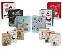 ViiGift 36 pcs Set of Premium Large and Medium Christmas Gift Bags with Glitter and Tissue Papers, 12 Bags 24 Tissue Papers