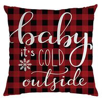 Indexshop Farmhouse Christmas Red Black Plaids Throw Pillow Case, Cotton Linen Home Decorative Throw Pillow Case Cushion Cover, Holiday Decorative Cushion Cover 18x18 Inch (B)