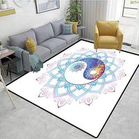 Bigdatastore Geometric Floor Comfort Mats, Yin Yang Symbol Hippie Design with Floral Swirl Frame Image, Easy Maintenance Area Rug Living Room Bedroom Carpet(3'x 8')