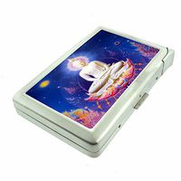 Cigarette Case with Built in Lighter Vintage Buddha S10 Smoking King Size Cigarettes Silver Metal Wallet 4" X 2.75" RFID Protection Religious