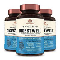 DigestWell Immediate Relief - Fast-Acting Digestive Support | Broad Spectrum Enzyme, Probiotic & Herbal Formula - Decreases Gas & Bloating - 270 Capsules