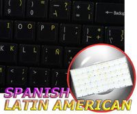 Spanish (Latin American) Keyboard Labels Layout ON Transparent Background with Blue, Orange, RED, White OR Yellow Lettering (14X14) (Yellow)