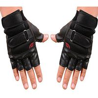 Bolayu Fashion Men Gym Exercise Training Sport Fitness Sports Half Finger Leather Gloves (Black)