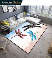 Bigdatastore Dragonfly Coco Fiber Area Rug Kids Room, Exotic Dragonflies Flying in Cloud Sky Animal Wing Nature Illustration, Fashionable High Class Living Dinning Room(2.5'x 7')