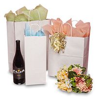 Kraft and White Handle Gift Bags | Quantity: 250 | Width: 8" Gusset - 4 3/4"