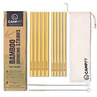 CAMPFY Bamboo Straws: 10 Straws + 2 Cleaning Brushes + Canvas Bag - Reusable & Biodegradable Drinking Straws for Reduced Plastic Consumption - Non-toxic - Standard & Wide Sizes - 5 of each