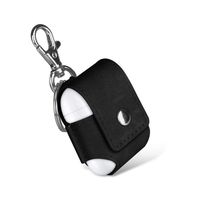 Earphone Case,Sikye Portable PU Leather Case Protective Cover Small Travel Pouch Anti-lost Clasp Keychain for Air pods Airpods (Black)