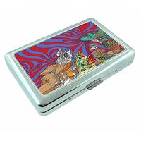 Abstract Alien Art Em1 Hip Silver Cigarette Case Id Holder Metal Wallet 4" X 2.75" RFID Protection