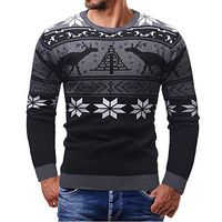 Men's Tops Slim Fit Long Sleeve Christmas Geometric Print Casual Sweater Blouse Pullover(XXL,Black)