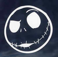 NB4C NIGHTMARE BEFORE CHRISTMAS JACK SKELETON SMILING FACE VINYL STICKERS SYMBOL 5.5" DECORATIVE DIE CUT DECAL FOR CARS TABLETS LAPTOPS SKATEBOARD - WHITE