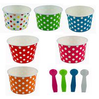 Worlds Paper Ice Cream Cups With Plastic Spoons Polka Dot Paper Yogurt Cups 4oz Mix 50 Set