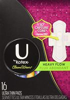 KOTEX U Cleanwear Ultra Thin Pads With Wings, Heavy Flow, 16 Count