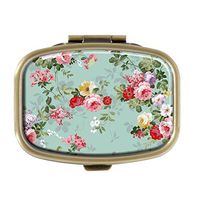 Cecillia Vintage Floral Decorative Boxes Bronze Rectangular Pill Box Medicine Tablet Holder Wallet Organizer Case for Pocket or Purse