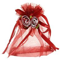 LanTian Organza Bags, 50pcs 4.7x3.9 Inches Gift Bags Organza Drawstring Pouch for Jewelry Birthday Wedding Party Favors Gift Candy Bag Christmas Thanksgiving Halloween (Red)