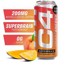 C4 Smart Energy Sugar Free Sparkling Energy Drink Peach Mango Nectar | Performance Fuel & Nootropic Brain Booster Supplement with No Artificial Colors or Dyes | 16oz (Pack of 12)