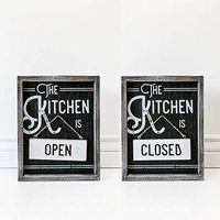 9.25" X 11.75" X 1.5" Wood Framed Sign (The Kitchen Is Open, The.) Black/White/Gray – 15173