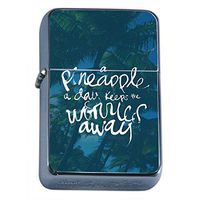 Pineapple Day Worries Away Flip Top Oil Lighter Em1 Smoking Cigarette Silver Case Included