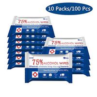 Alcohol Detergent Wipes (10 Packs,100 Wipes),Portable Wet Wipes,75% Soft Household Alcohol Wipes for All-Purpose Cleaning