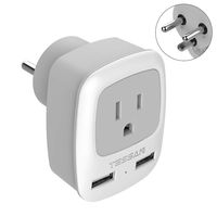 Denmark Power Adapter Plug, TESSAN US to Denmark Travel Outlet Adaptor, Type K Grounded Adapter with 2 USB Ports & 1 American Socket