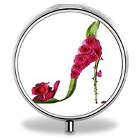 Compact 3 Compartment Medicine Case, IMLONE Customized Red Roses High-Heeled Shoes Pill Organizer Metal Pill Box Pill Container for Purse, Travelling and Daily Needs