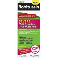 Robitussin Maximum Strength Severe Multi-Symptom Cough Cold+Flu Medicine 4 oz (Pack of 4)