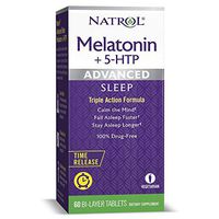 Natrol Melatonin + 5 HTP Advanced Sleep Time Release Bi-Layer Tablets, Triple-Action Formula, Calm the Mind, Helps You Fall Asleep Faster, Stay Asleep Longer, 100% Drug-Free, 10mg, 60 Count