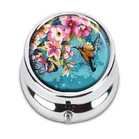 GDEE Bird and floral Custom Fashion Stainless Steel Silver Pill box Western Tablets Tablet Holder Management Case Pocket or Wallet