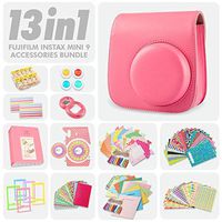 Fujifilm Instax Mini 9 Flamingo Pink 13 Piece Accessory Bundle Includes Camera Case with Strap, Selfie Lens, Photo Album, Decorative Stickers, Colorful Frames and a Whole Lot More