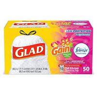 Glad Tall Kitchen Drawstring Trash Bags - OdorShield 13 Gallon White Trash Bag, Febreze Island Fresh - 50 Count