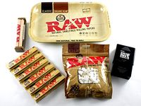 RAW Rolling Tray + 110mm RAW Roller + RAW King Size Rolling Papers + RAW Filter Tips + Laramie Cigarette Case Bundle / Kit