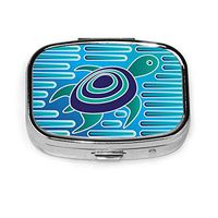 Turtle Mola in Native Kuna Style. Custom Square Pill Box Tablet Medicine Pocket Purse Travel Pill Vitamin Decorative Box Case Holder