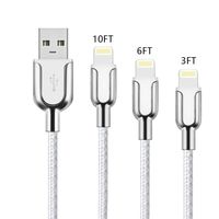 Klaz USB iPhone Cables Compatible (3-Pack) Fast Charging and Data Syncing Cords | 3Ft, 6Ft, 10Ft | Nylon Braided, Kink & Tangle Free | iPhones,iPads iOS Devices (White)