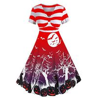 Womens Halloween Dresses Sleeveless A-Line Vintage Dress Witch Pumpkin Skull Printed Cocktail Swing Party Dress Costumes