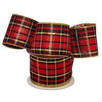 Plaid Patterned Christmas Ribbon - 2-1/2" X 10Yd- Metallic - Red/Gold/Black