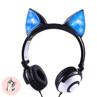 Cat Ear Headphones,Kids Headphones Snowwicase - Wired Headphones for Kids,with LED Glowing Cat Ears Headphones,Foldable Over-Ear Gaming Headsets for Kindle/iPad/Children/Teens/Boys/Girls (Black)