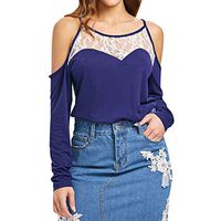 Women Tops,Meet&sunshine Fashion Women Casual Camis Lace Hollow Out Long Sleeve Patchwork Slim Tops (XXL)