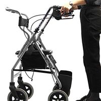 Wheeled Walker Lightweight Aluminum Walking Frame Folding Walking Car Drive 4 Wheeled Trolley and Seat Pedal