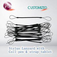 Kang Yuan Black Elastic Tether Lanyards Stylus Pens Coil Strap Tablet/Touchscreen Tether with Top Port, Retractable Coiled Spring (16 pcs)