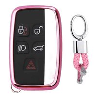 First2savvv Pink Premium Soft TPU Car Key Case Shell Cover with Key Chain for Land Rover Range Rover Evoque Discover Sport. Freelander Jaguar XE XF XJ F-Type