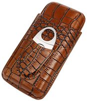 AMANCY Classy Brown Crocodile Pattern Leather Cigar Tube Case with Cutter Gift Set