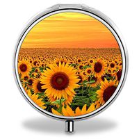 Custom Pill Case, Sunflower Round Compact 3 Metal Portable Pill Container for Daily Use
